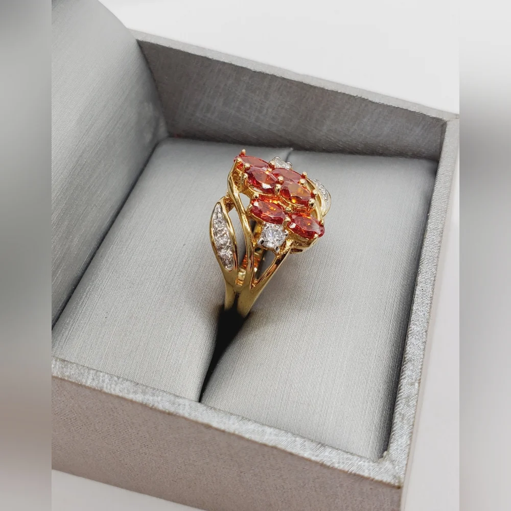 Genuine Mandarin Spessartite Orange Garnet Yellow Gold Tone / 925 Silver Ring